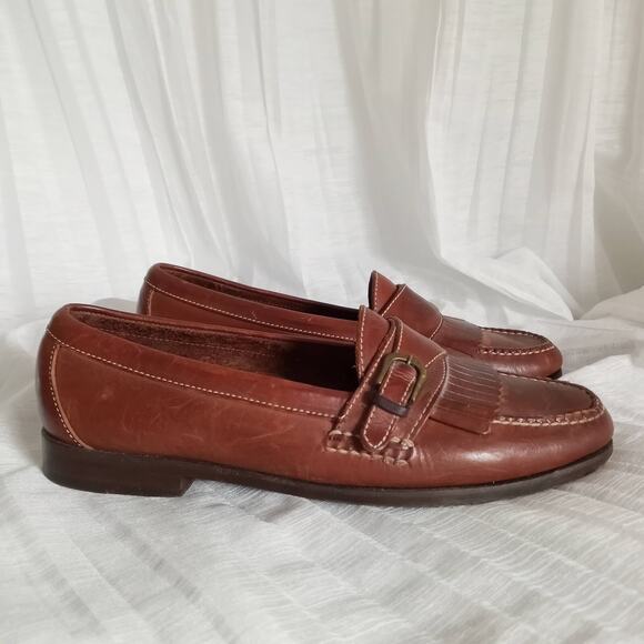 Cole Haan Leather Loafers Men SZ 11.5 Brown Slip On Dress Shoes Buckle Fringe main image 11